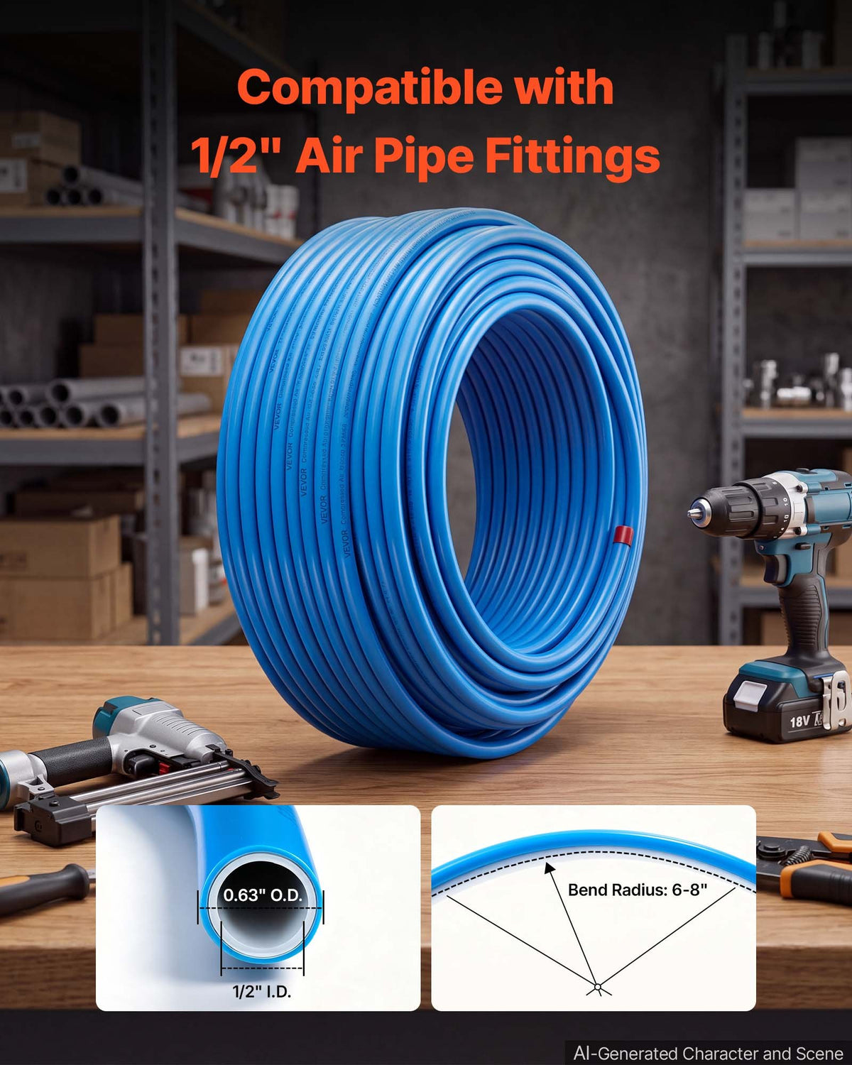 VEVOR Air Compressor Line Kit, 79m x 12.7mm, HDPE-Aluminum Compressed Air Piping System, High Pressure Resistant, Leak-Proof & Easy-to-Install, Compressed Air Tubing Kit for Garages Workshops