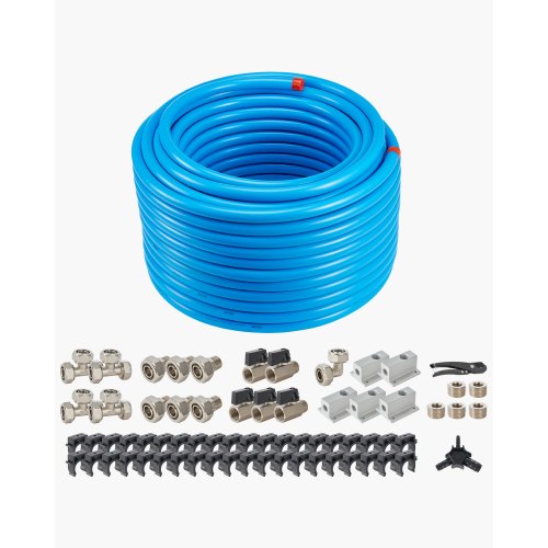 VEVOR Air Compressor Line Kit, 200FT x 3/4", HDPE-Aluminum Compressed Air Piping System, Leak-Proof & Easy-to-Install, Compressed Air Line Tubing Kit for Garages Workshops, Blue
