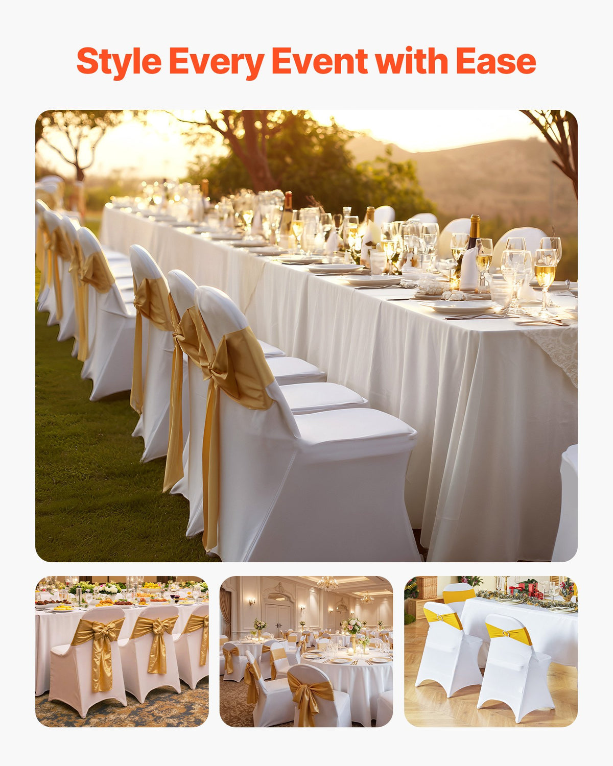 VEVOR 150 Pcs White Chair Covers, Polyester Spandex Chair Cover, Stretch Slipcovers for Wedding Party Dining Banquet Flat-Front Chair Covers, Fits Chair Measures up to 17.72 x 18.11 x 30.31 inch