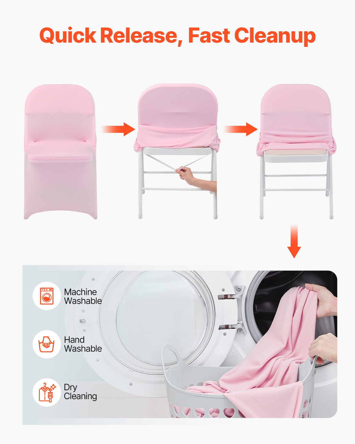 VEVOR 50 Pcs Pink Chair Covers, Polyester Spandex Chair Cover, Stretch Slipcovers for Wedding Party Dining Banquet Flat-Front Chair Covers, Fits Chair Measures up to 17.72 x 18.11 x 30.31 inch