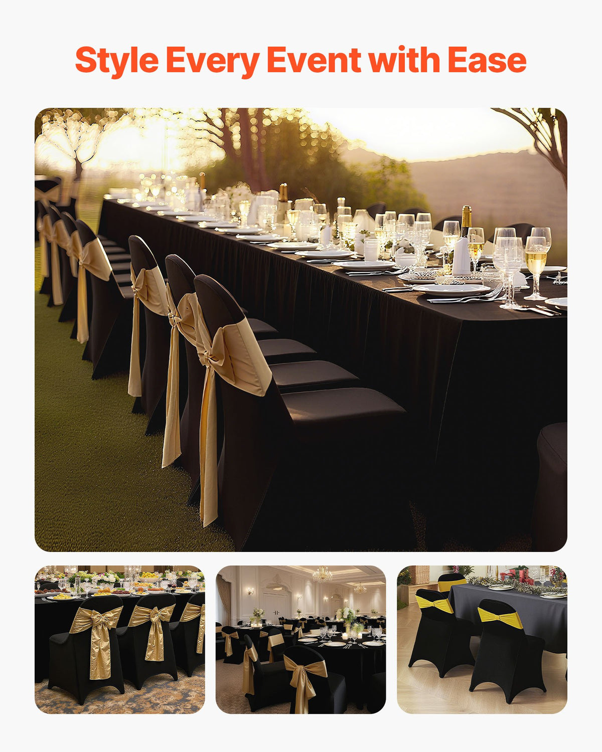 VEVOR 30 Pcs Black Chair Covers, Polyester Spandex Chair Cover, Stretch Slipcovers for Wedding Party Dining Banquet Flat-Front Chair Covers, Fits Chair Measures up to 18.11 x 19.69 x 33.86 inch