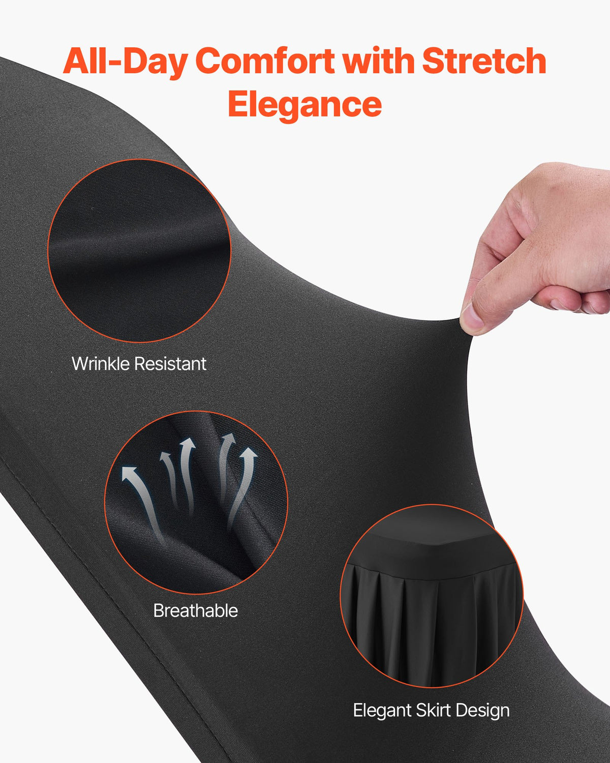 VEVOR 30 Pcs Black Chair Covers, Polyester Spandex Chair Cover, Stretch Slipcovers for Wedding Party Dining Banquet Flat-Front Chair Covers, Fits Chair Measures up to 20.08 x 17.72 x 37.4 inch
