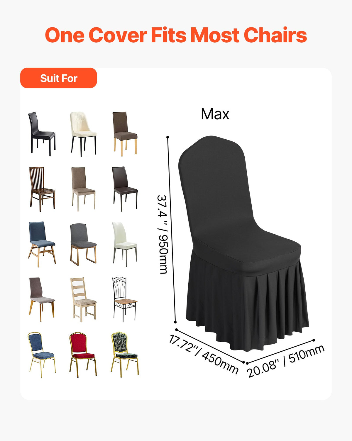VEVOR 30 Pcs Black Chair Covers, Polyester Spandex Chair Cover, Stretch Slipcovers for Wedding Party Dining Banquet Flat-Front Chair Covers, Fits Chair Measures up to 20.08 x 17.72 x 37.4 inch