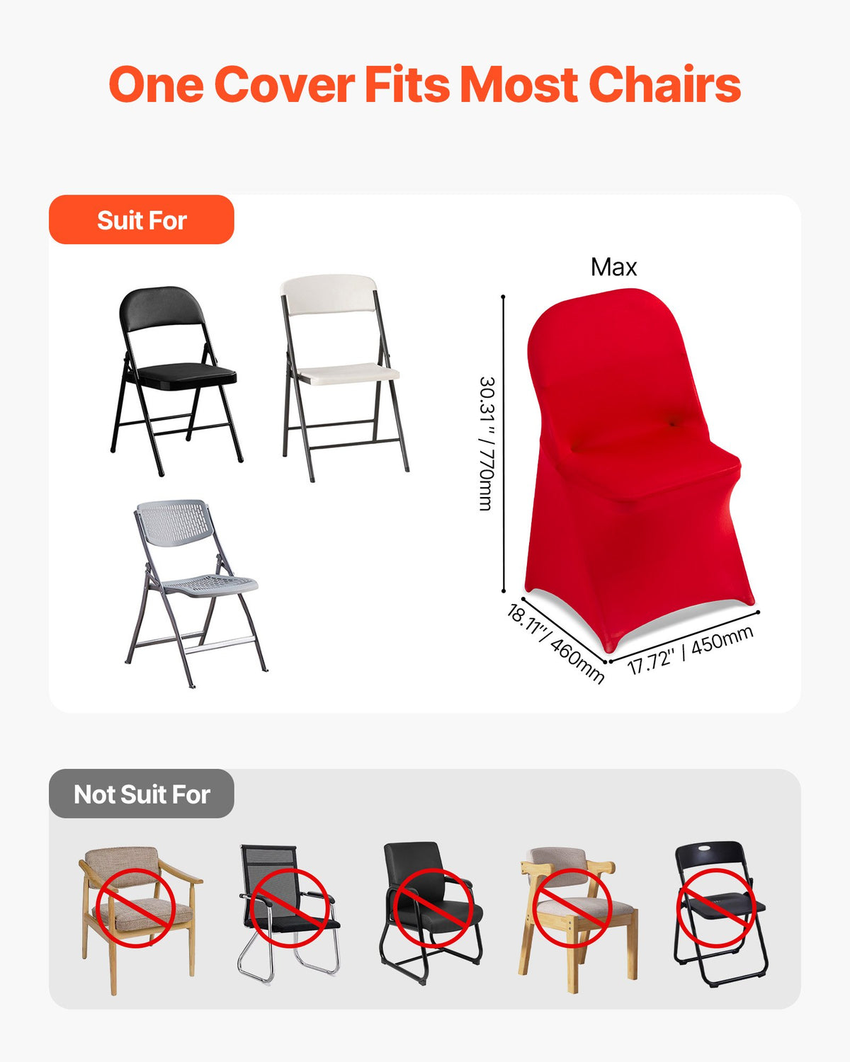 VEVOR 50 Pcs Red Chair Covers, Polyester Spandex Chair Cover, Stretch Slipcovers for Wedding Party Dining Banquet Flat-Front Chair Covers, Fits Chair Measures up to 17.72 x 18.11 x 30.31 inch