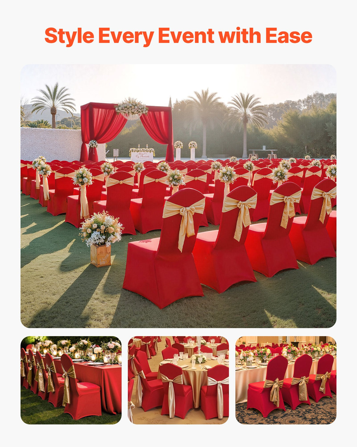 VEVOR 50 Pcs Red Chair Covers, Polyester Spandex Chair Cover, Stretch Slipcovers for Wedding Party Dining Banquet Flat-Front Chair Covers, Fits Chair Measures up to 20.08 x 17.72 x 37.4 inch