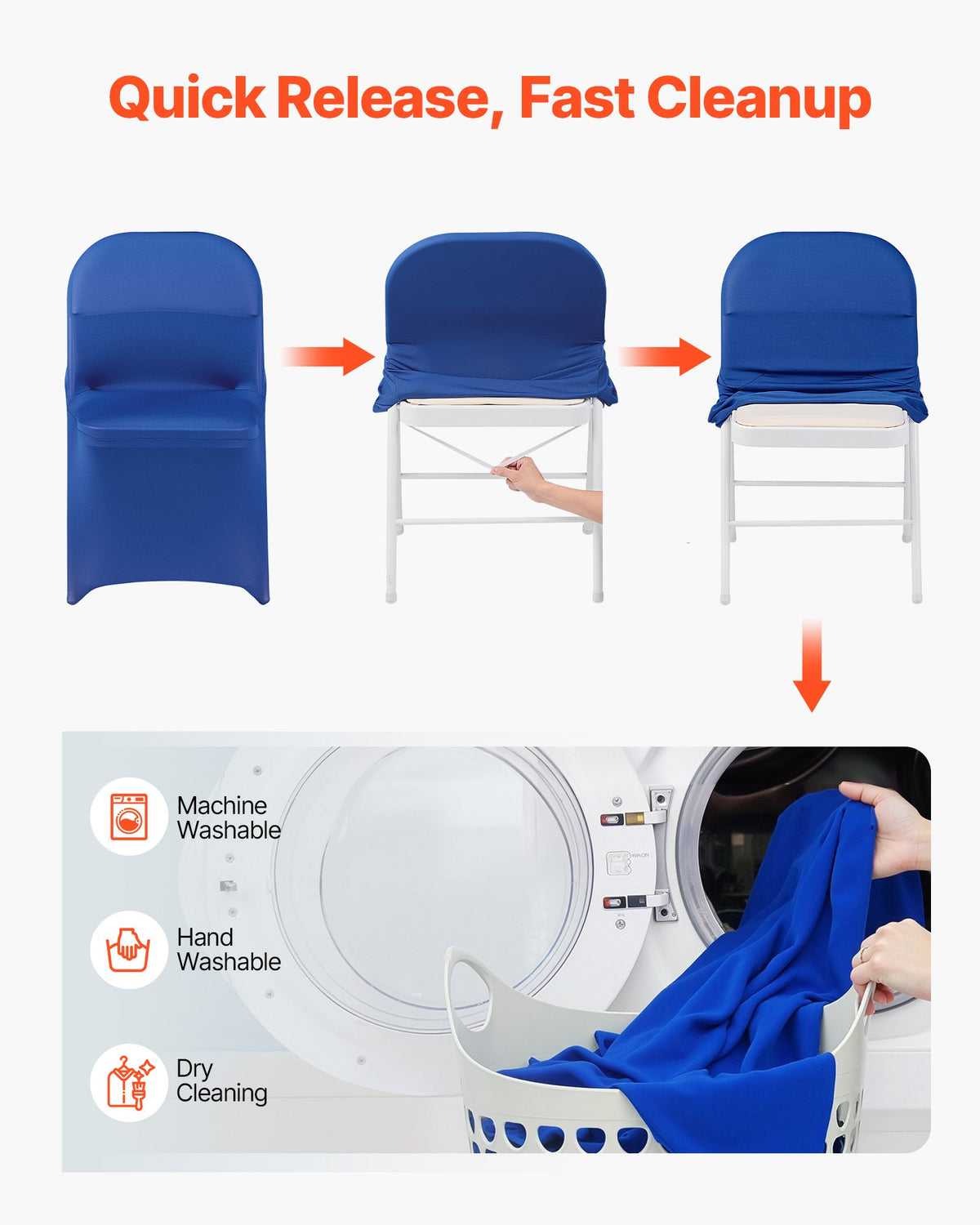 VEVOR 50 Pcs Blue Chair Covers, Polyester Spandex Chair Cover, Stretch Slipcovers for Wedding Party Dining Banquet Flat-Front Chair Covers, Fits Chair Measures up to 17.72 x 18.11 x 30.31 inch