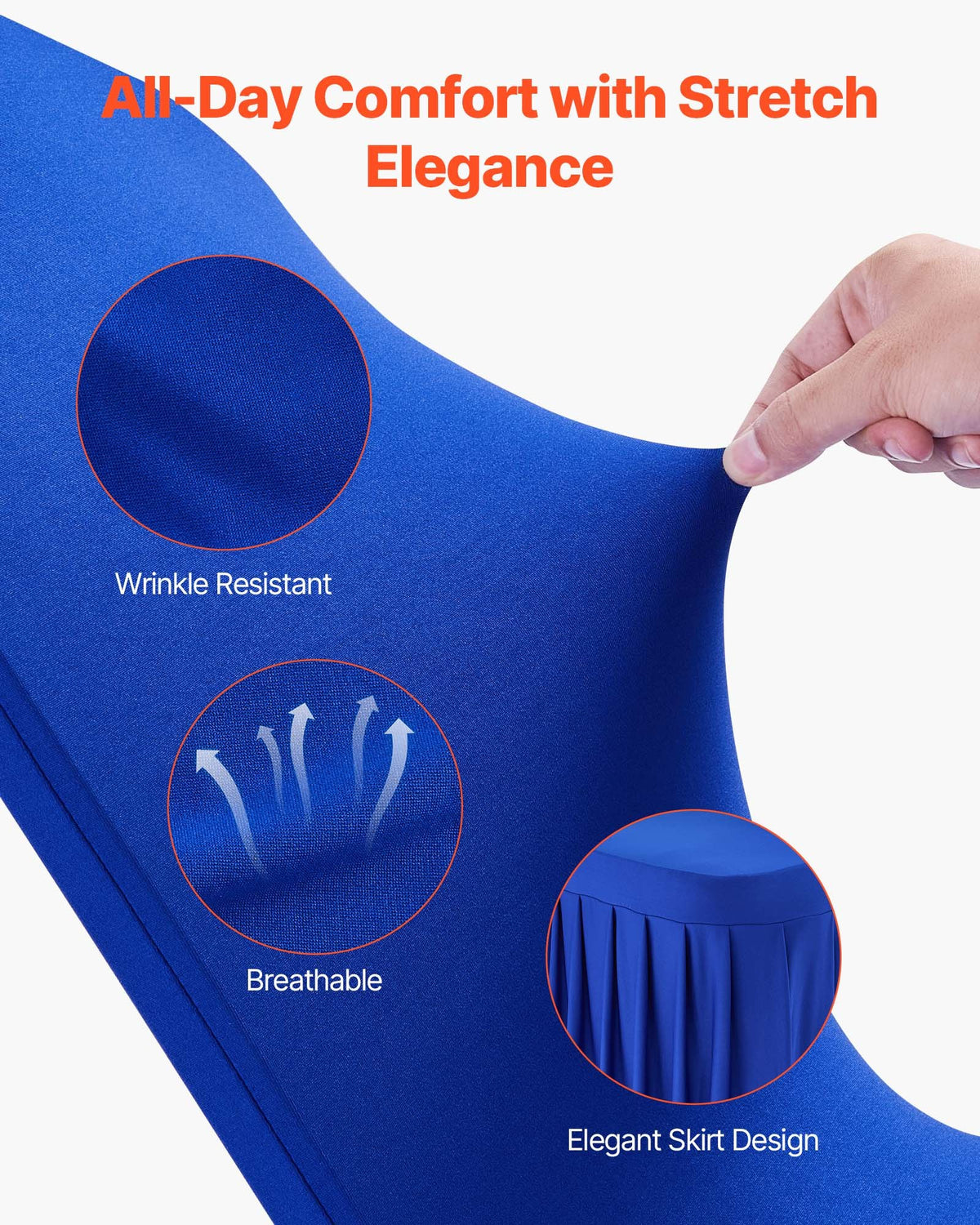 VEVOR 30 Pcs Blue Chair Covers, Polyester Spandex Chair Cover, Stretch Slipcovers for Wedding Party Dining Banquet Flat-Front Chair Covers, Fits Chair Measures up to 20.08 x 17.72 x 37.4 inch
