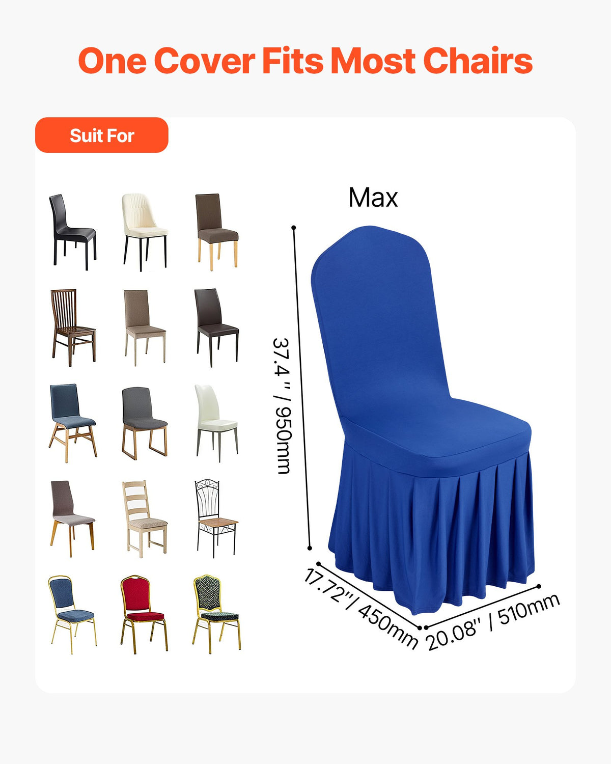 VEVOR 30 Pcs Blue Chair Covers, Polyester Spandex Chair Cover, Stretch Slipcovers for Wedding Party Dining Banquet Flat-Front Chair Covers, Fits Chair Measures up to 20.08 x 17.72 x 37.4 inch