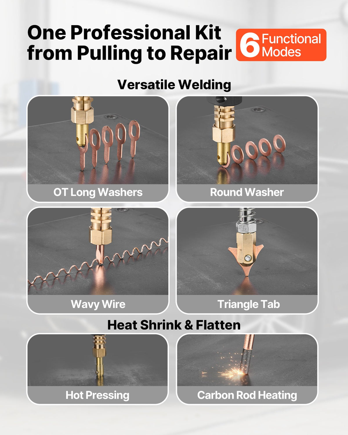 VEVOR 4.5KW Professional Stud Welder Dent Repair Kit with 2 Welding Guns & 6 Modes, All in One Dent Repair Workstation with Extended Handle, Padded Seat and Accessory Tray