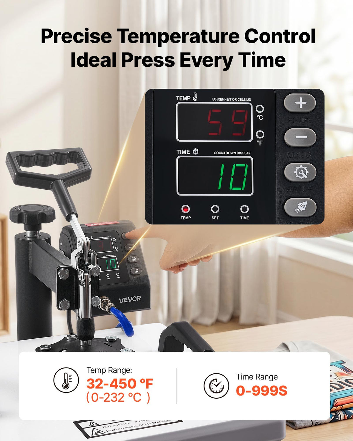 VEVOR Heat Press Machine 38 x 38 cm 2-in-1 Combo Sublimation Press Machine, 360° Swing Away, Heat Up Fast and Even, Digital Precise Time and Temperature Control, for T-Shirts, Pillowcases, and Hats