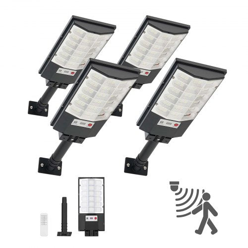 VEVOR 4 Pack 500W Solar Street Lights Outdoor, 50000LM, Commercial Parking Lot Lights Dusk to Dawn, LED Flood Security Lamp with Motion Sensor, IP65 Waterproof Outdoor Lighting, for Driveway Yard
