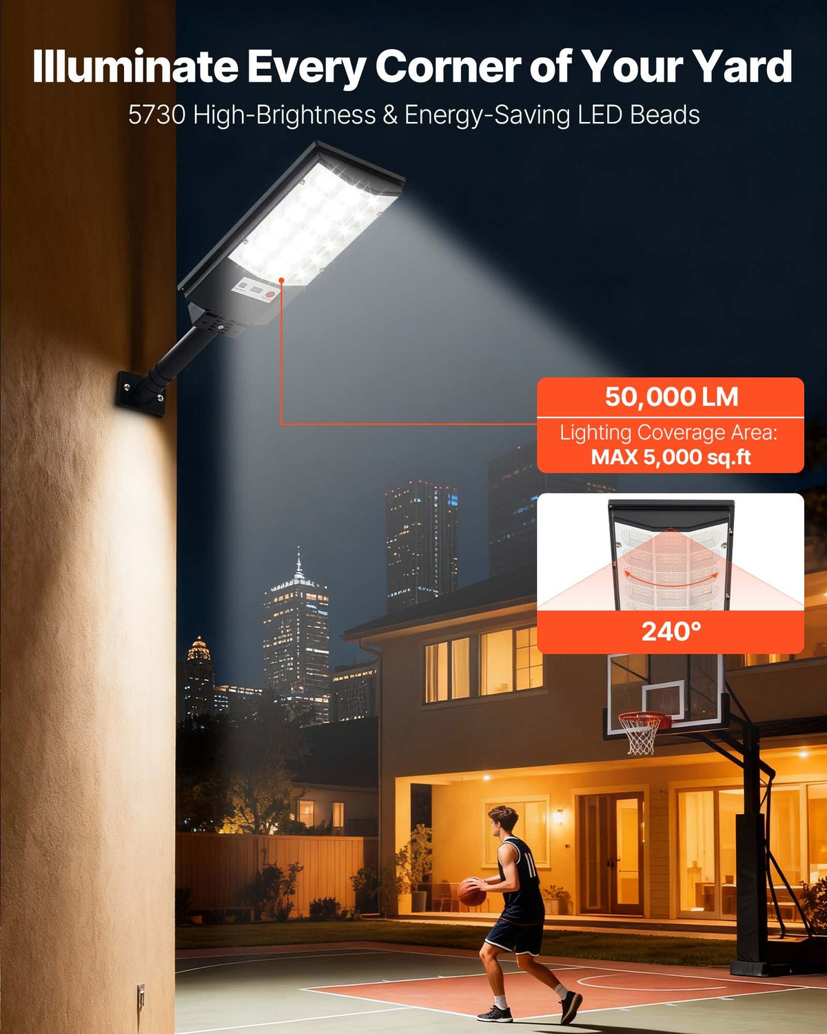 VEVOR 4 Pack 500W Solar Street Lights Outdoor, 50000LM, Commercial Parking Lot Lights Dusk to Dawn, LED Flood Security Lamp with Motion Sensor, IP65 Waterproof Outdoor Lighting, for Driveway Yard