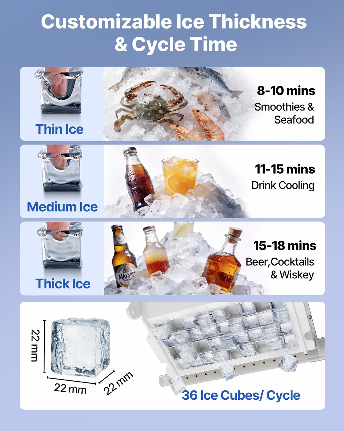 VEVOR Commercial Ice Maker Machine, 45 kg/24h with 14 kg Storage Capacity, Built-in/Freestanding/Under Counter, Stainless Steel Ice Maker with LED Display & Self-Cleaning, for Home Bar Restaurant