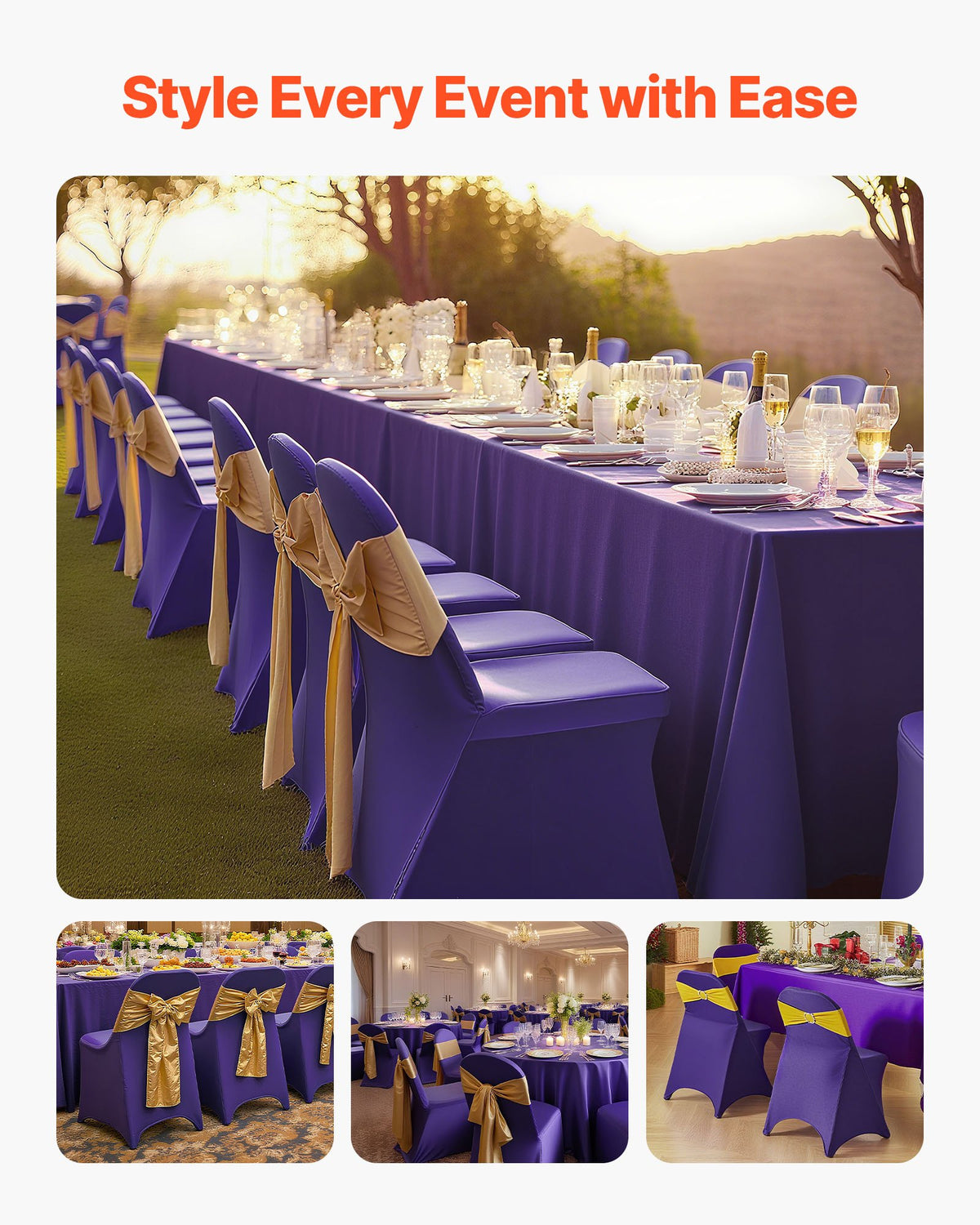 VEVOR 50 Pcs Purple Chair Covers, Polyester Spandex Chair Cover, Stretch Slipcovers for Wedding Party Dining Banquet Flat-Front Chair Covers, Fits Chair Measures up to 17.72 x 18.11 x 30.31 inch