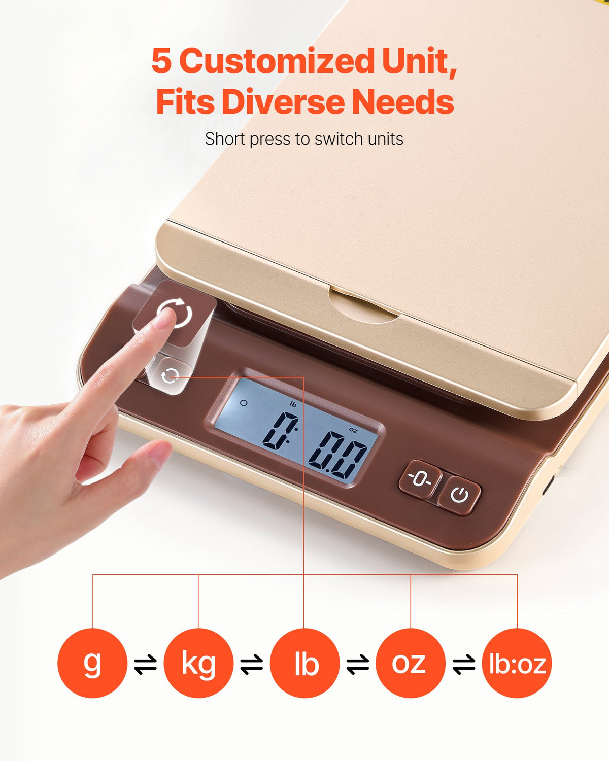 VEVOR Digital Shipping Postal Scale, 2 g High Accuracy, 40 kg Postal Scale with Hold/Tare/Auto-off Function, Flip Holder Design & Easy Calibration, Fit for Home and Office Use, Battery Included