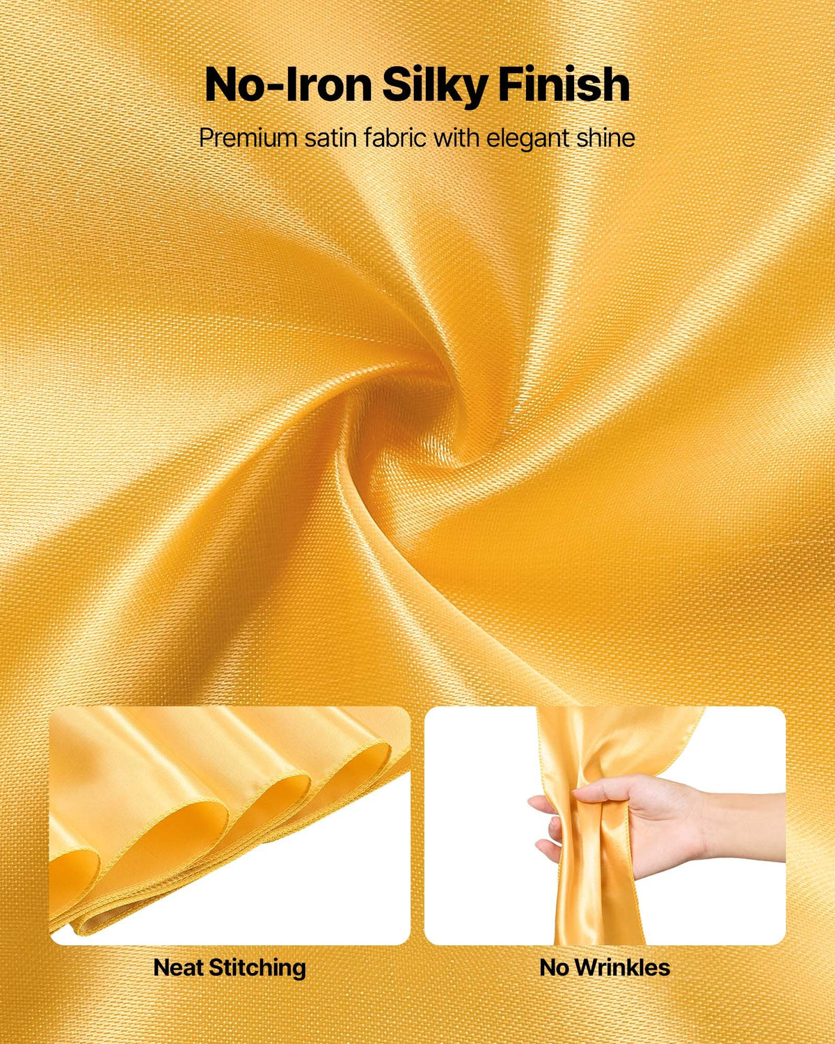VEVOR Satin Chair Sashes Bows, 100PCS Chair Ribbon Ties Back Sash, 7 x 108 inch, Gold Wedding Reception Decoration, for Wedding Ceremony Baby Shower Party Events Banquet Chair Cover Decoration