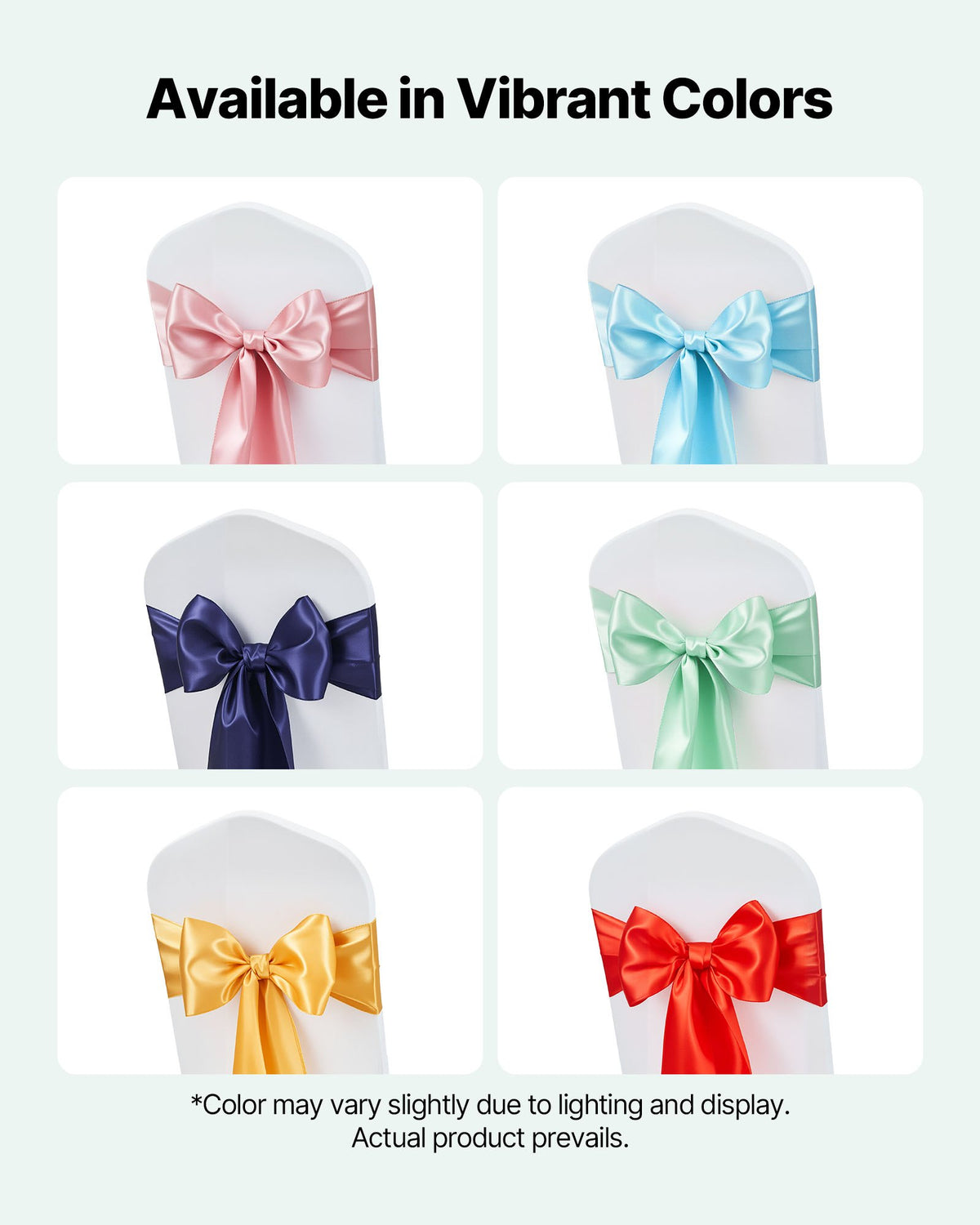 VEVOR Satin Chair Sashes Bows, 100PCS Chair Ribbon Ties Back Sash, 7 x 108 inch, Light Green Wedding Reception Decoration, for Wedding Ceremony Baby Shower Party Events Banquet Chair Cover Decoration