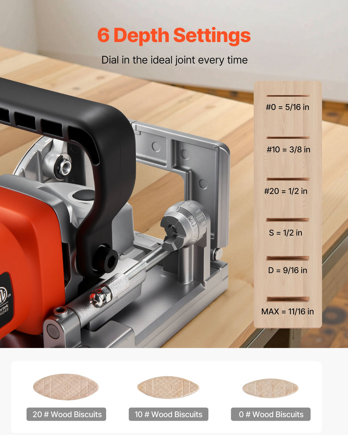 VEVOR Biscuit Plate Joiner, 5.9A, Plate Joiner Tool Kit with 11,600 RPM 760W Motor, 45-Degree Locating Notch, Carbide Tipped Blade, Wood Biscuits, Dust Bag, Adjustable Angle & Depth, for Woodworking