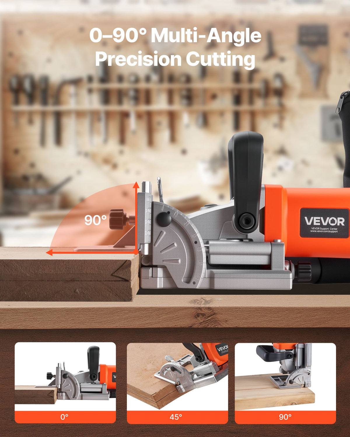 VEVOR Biscuit Plate Joiner, 5.9A, Plate Joiner Tool Kit with 11,600 RPM 760W Motor, 45-Degree Locating Notch, Carbide Tipped Blade, Wood Biscuits, Dust Bag, Adjustable Angle & Depth, for Woodworking
