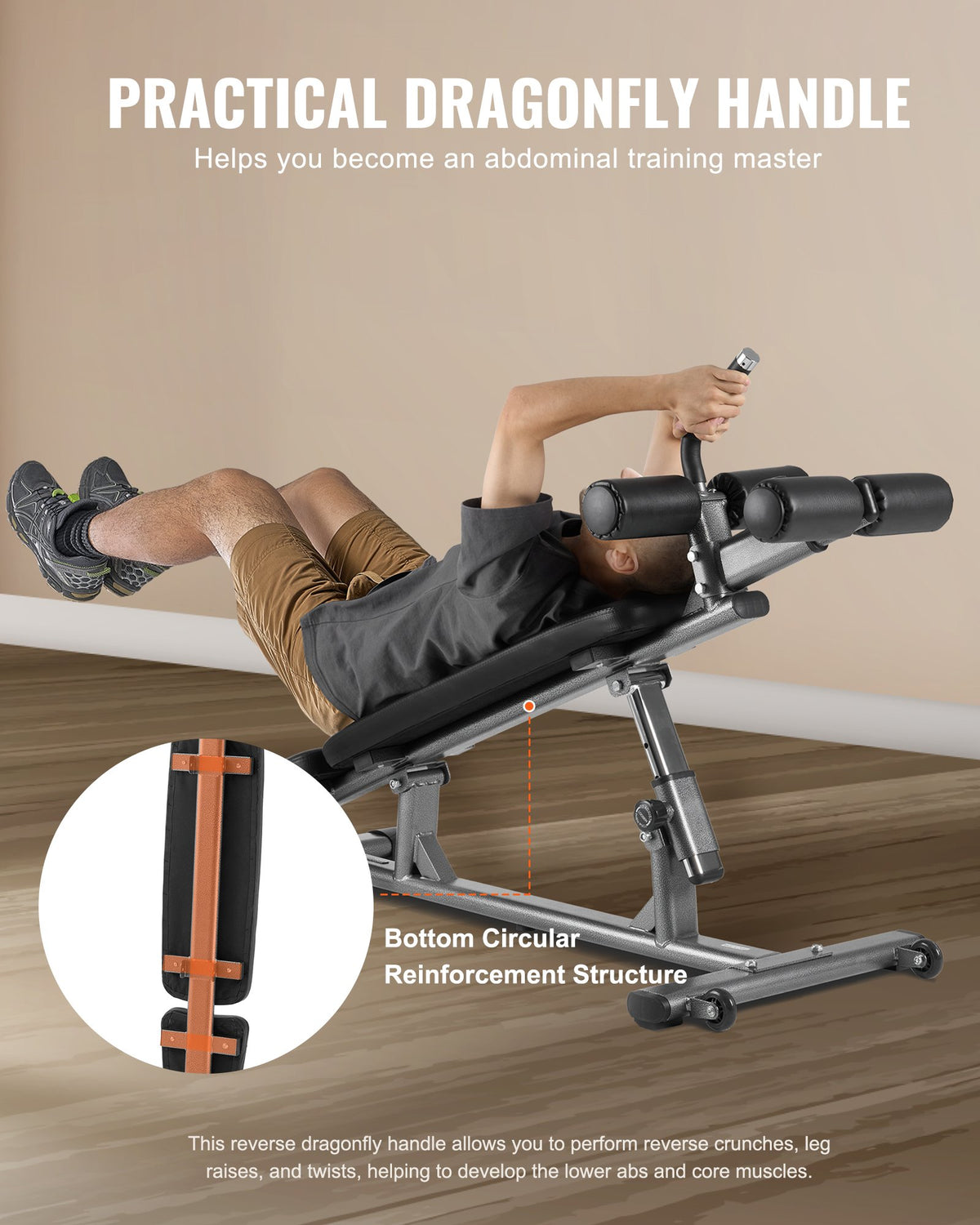 VEVOR Sit Up Bench, Decline Ab Bench with Reverse Crunch Handle, with 4 Adjustable Height Settings, Heavy Duty Steel, 453 Kg Capacity, for Home Gym Workouts, Strength Training, Full Body Muscles