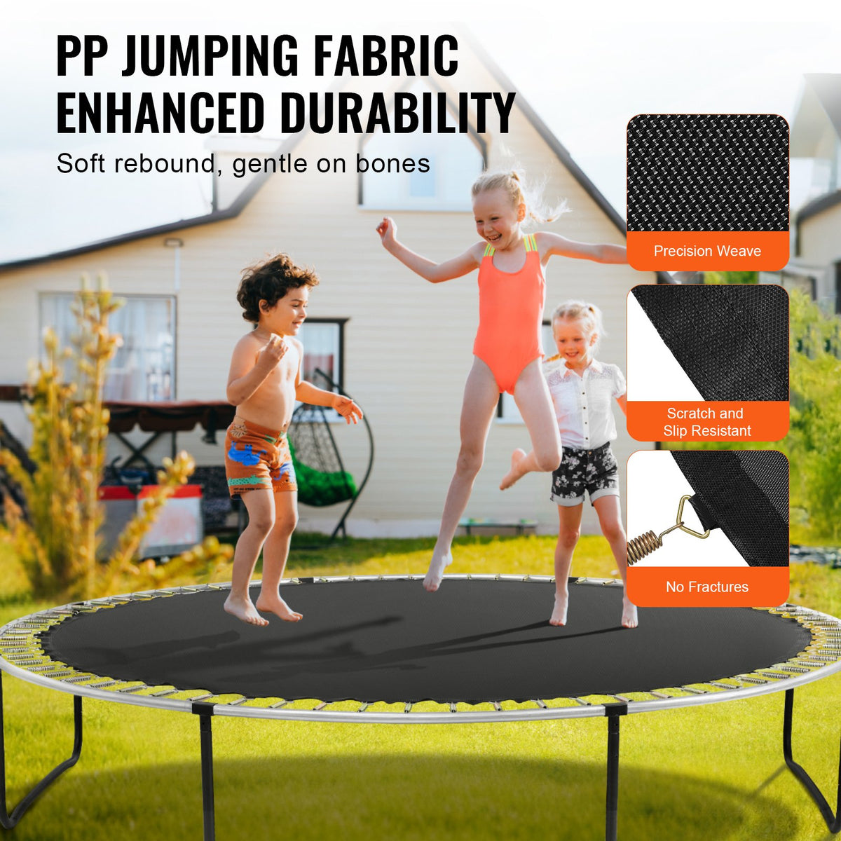 VEVOR Replacement Trampoline Mat, Jumping Mat Fits 12ft Frame, Universal Jumping Mat for 12ft Round Trampoline, Reinforce UV-Resistant Mat with Spring Tool & Durable V-Rings, Fit 5.5" Spring Length