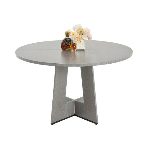 VEVOR Round Dining Table, 47 inch Wood Table for 4-6 Person, Farmhouse Circle Dinner Furniture, Rustic Leisure Tables with Thick Wooden Legs, for Home Kitchen Living Room, Grey (Only Table)