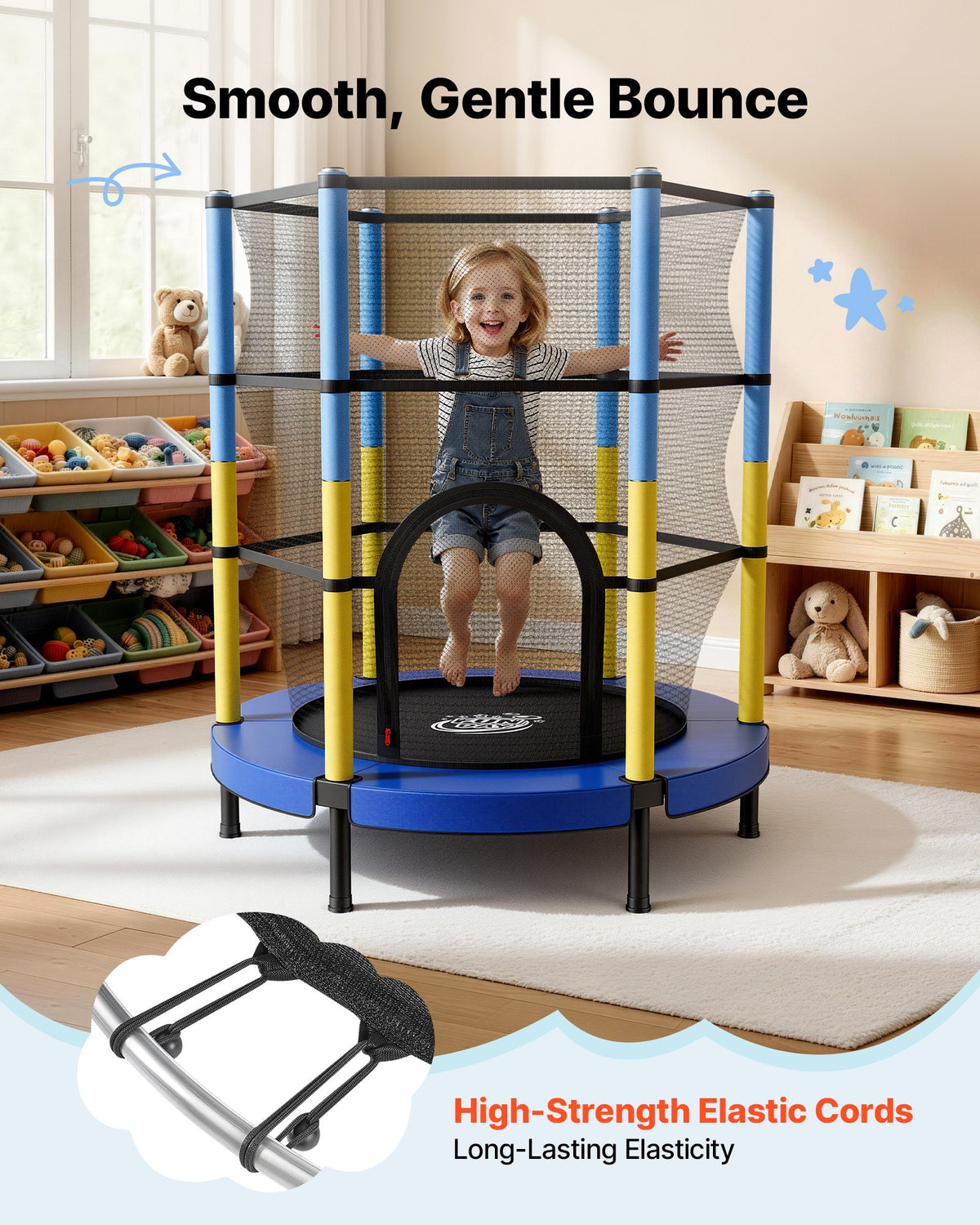 VEVOR 142cm Trampoline for Kids, Toddler Mini Trampoline, 60 kg Capacity Indoor Outdoor Play Toys with Enclosure Net, Easy to Assemble, Christmas Toys Birthday Gifts for Girls Boys