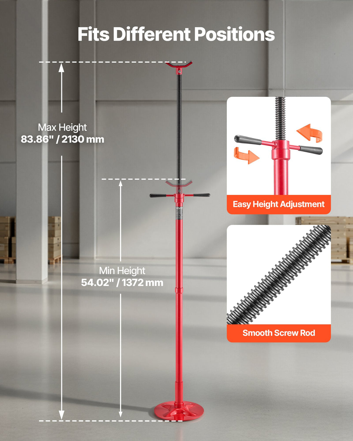 VEVOR Underhoist Support Stand, 1/2 Ton Capacity Under Hoist Jack Stand, Lifting from 1372 to 2130 mm, Bearing Mounted Spin Handle, Self-Locking Threaded Screw, Stable Base, Support Vehicle Components