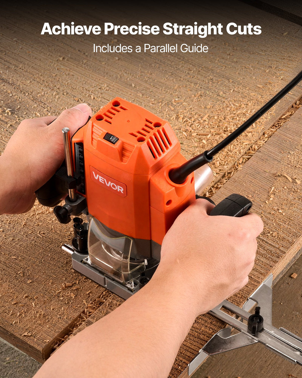 VEVOR Wood Router, 1.6 HP 1200W, Variable Speed Router Tool with Soft Start, Compact Wood Edge Trimmer with Plunge Base, Dust Hood & Parallel Guide, for Woodworking, Trimming, DIY Projects, Corded