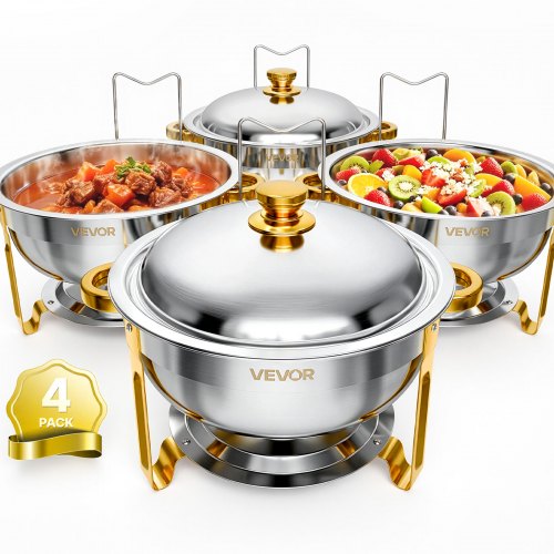 VEVOR 4 Packs Chafing Dishes for Buffet Set, 5.7L Stainless Steel Chafer, for Banquet Party Wedding Catering Events, Round Stackable Buffet Servers and Warmers, with 4 Pots and Fuel Holder