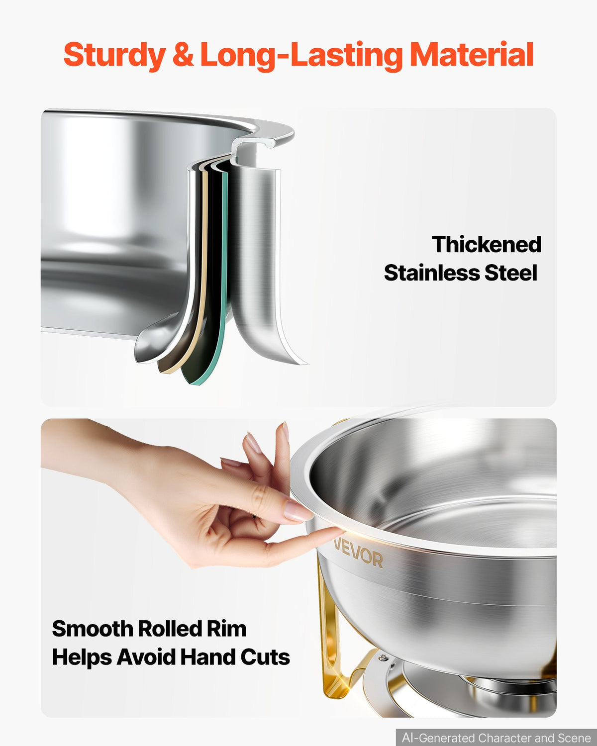 VEVOR 4 Packs Chafing Dishes for Buffet Set, 5.7L Stainless Steel Chafer, for Banquet Party Wedding Catering Events, Round Stackable Buffet Servers and Warmers, with 4 Pots and Fuel Holder