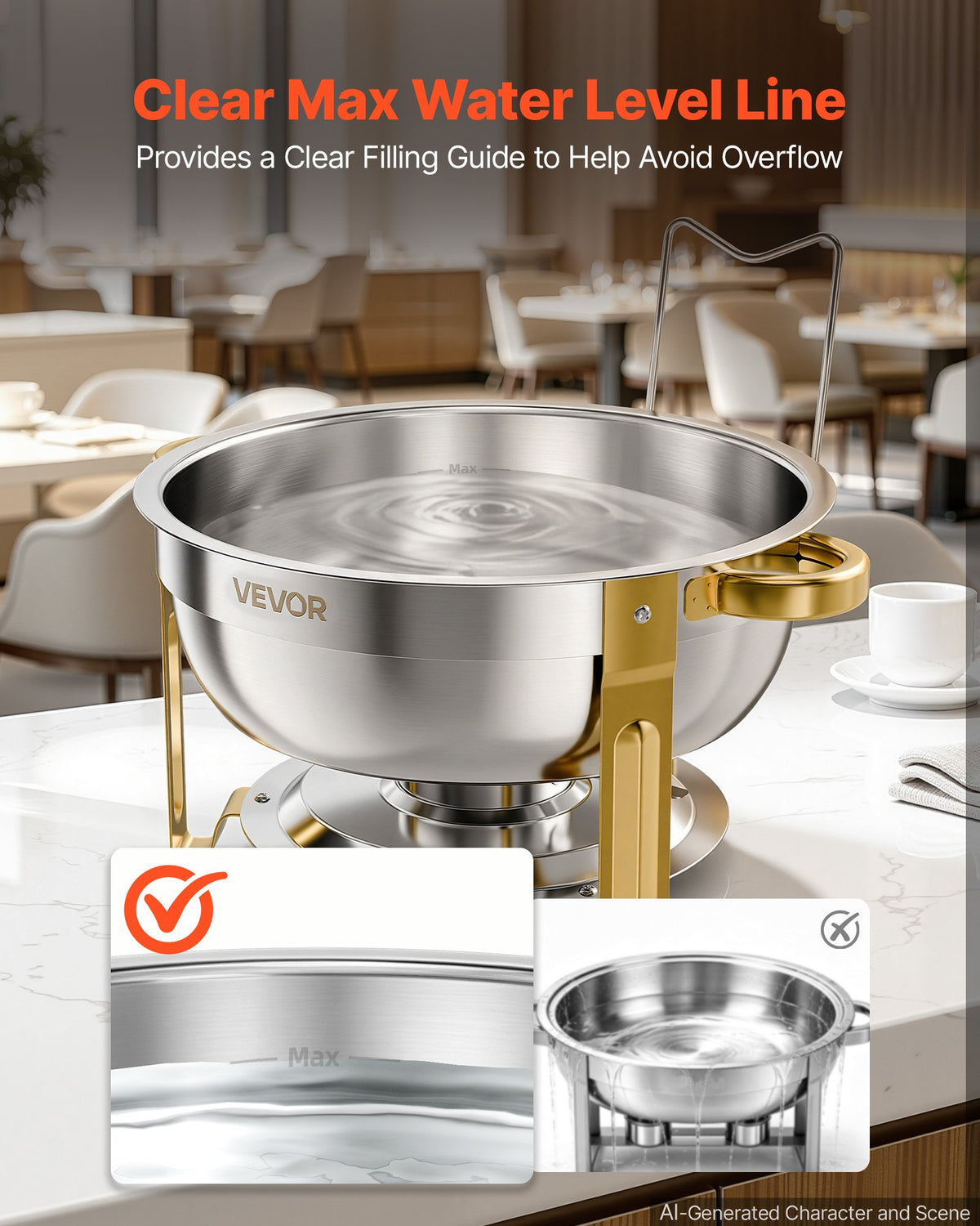 VEVOR 4 Packs Chafing Dishes for Buffet Set, 5.7L Stainless Steel Chafer, for Banquet Party Wedding Catering Events, Round Stackable Buffet Servers and Warmers, with 4 Pots and Fuel Holder