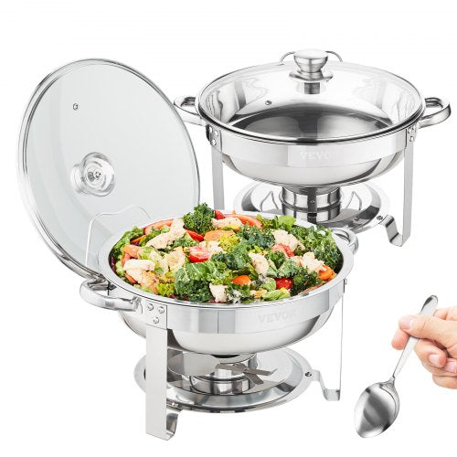 VEVOR 2-Pack Round Chafing Dish Set with Full-Size 3.8L Pan Glass Lid Fuel Holder
