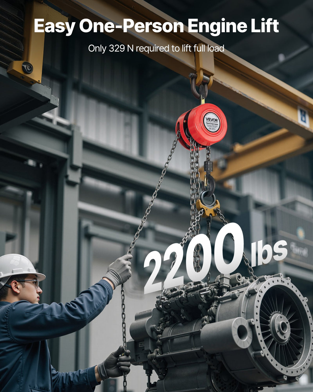 VEVOR Hand Chain Hoist, 1 Ton Capacity, Manual Chain Block with Upgrade G70 Galvanized Chain, 2.44 m Lifting Height, Heavy Duty Pulley Hoist for Garage Warehouse Automotive Machinery, Red