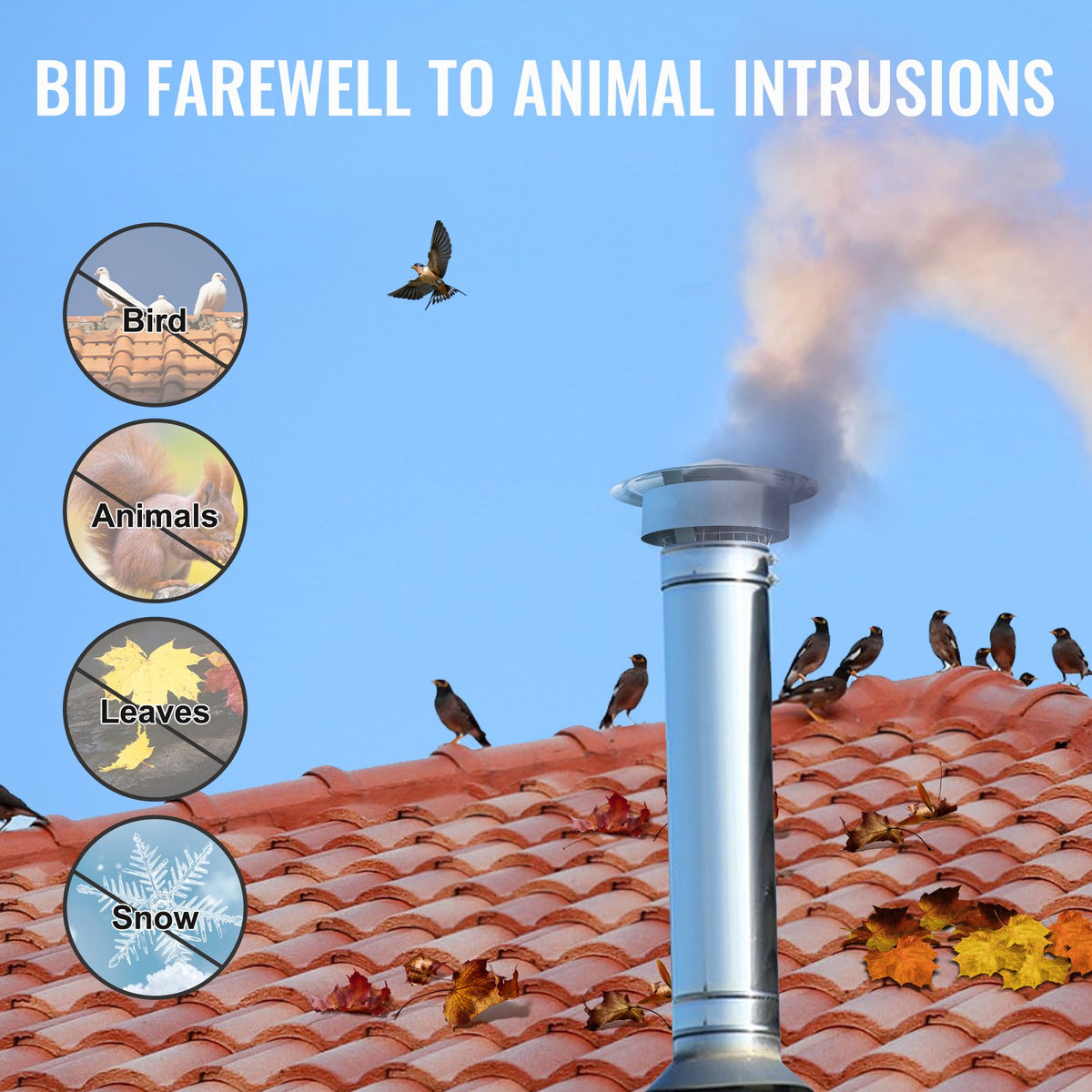 VEVOR Chimney Cap, 152.4 mm, 304 Stainless Steel Round Roof Rain Cap, 300mm Increased Caps, All Weather & Reinforced Screws & Easy Installation, for Perfect Insulation Vent Cover Outside, Silver