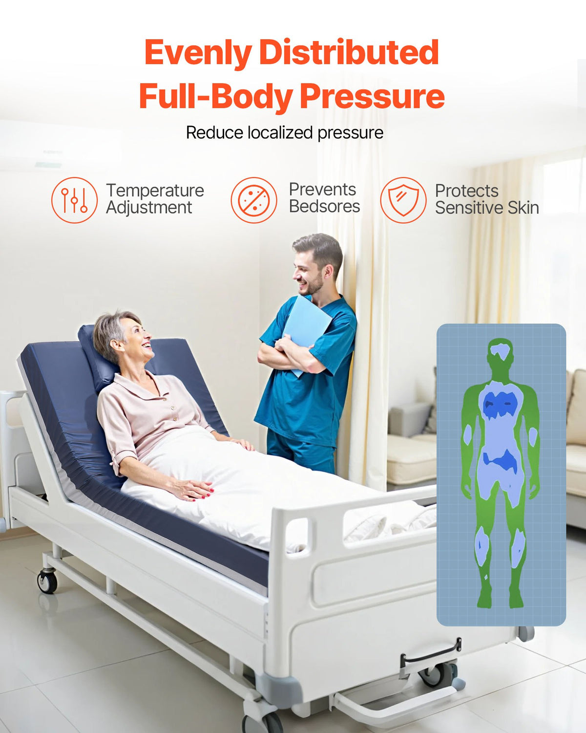 VEVOR Hospital Bed Mattress, 227 kg Load, Long Term Care Pressure Redistribution Medical-Grade Dual Layer Foam Mattress, Waterproof for Bedsore Treatment Nursing Homes & Home Care, 914 x 2030 x 153 mm