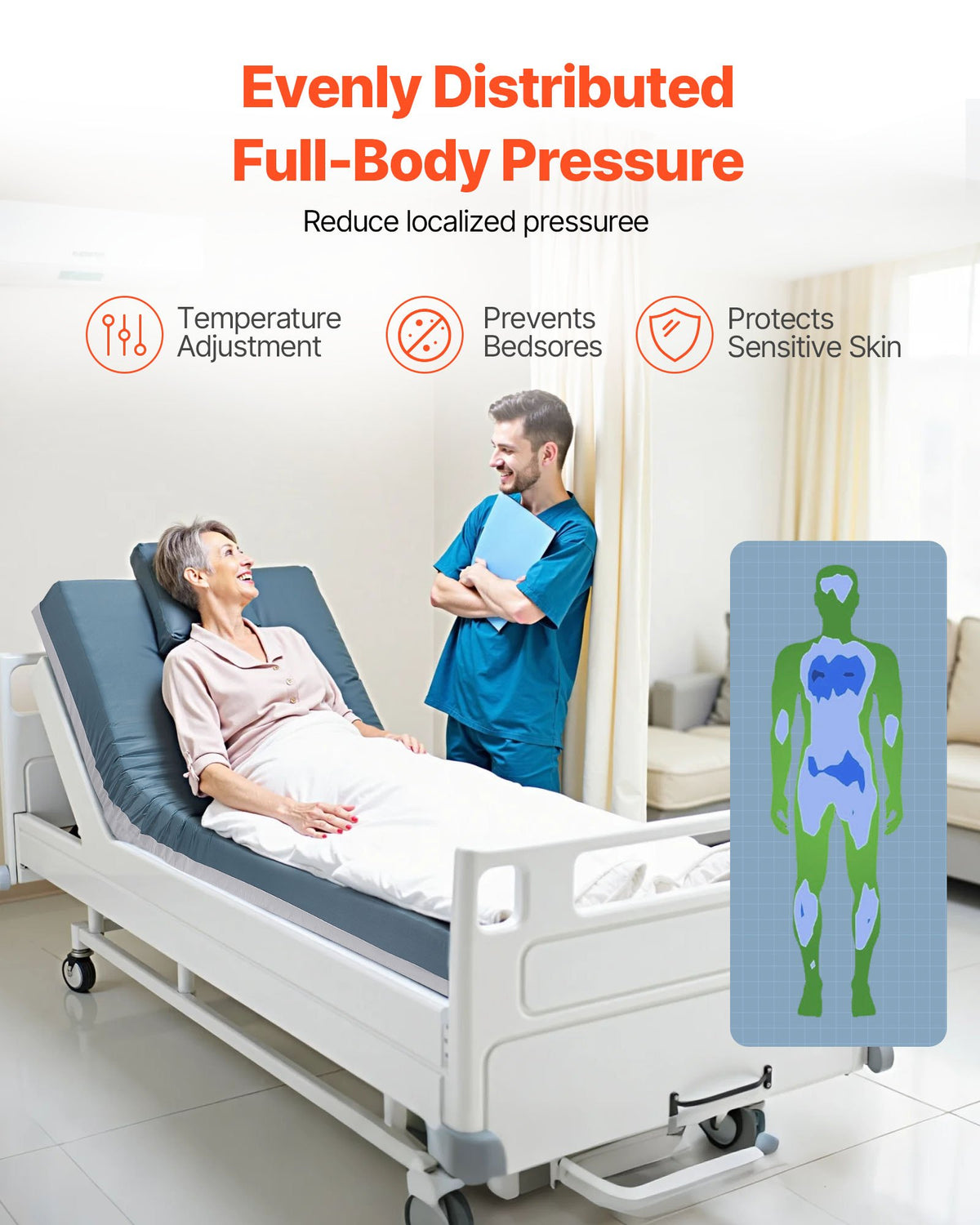 VEVOR Hospital Bed Mattress, 204 kg Load, Long Term Care Pressure Redistribution Medical-Grade Multi-Layer Foam Mattress, Waterproof for Bedsore Treatment Nursing Home & Home Care, 914 x 2030 x 153 mm