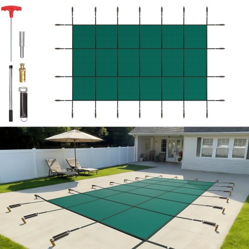VEVOR Rectangular Safety Mesh Swimming Pool Cover 4.27 x 7.92 m Green Winter Outdoor