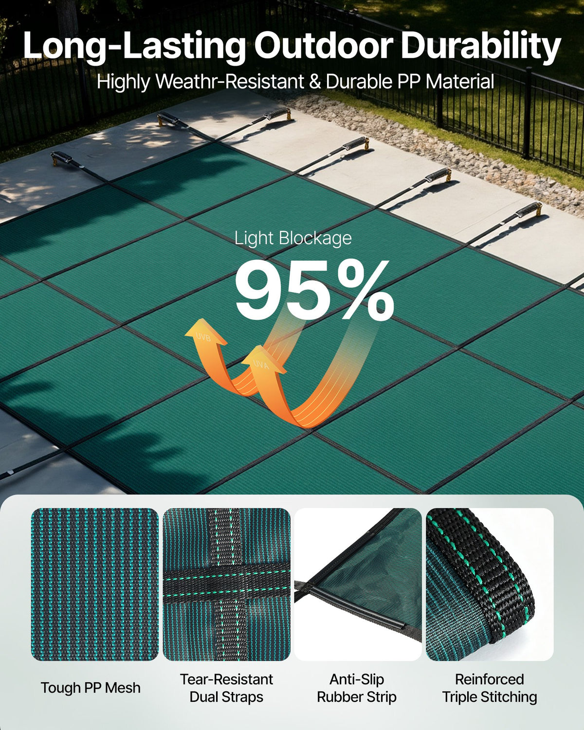 VEVOR Rectangular Safety Mesh Swimming Pool Cover 4.27 x 7.92 m Green Winter Outdoor
