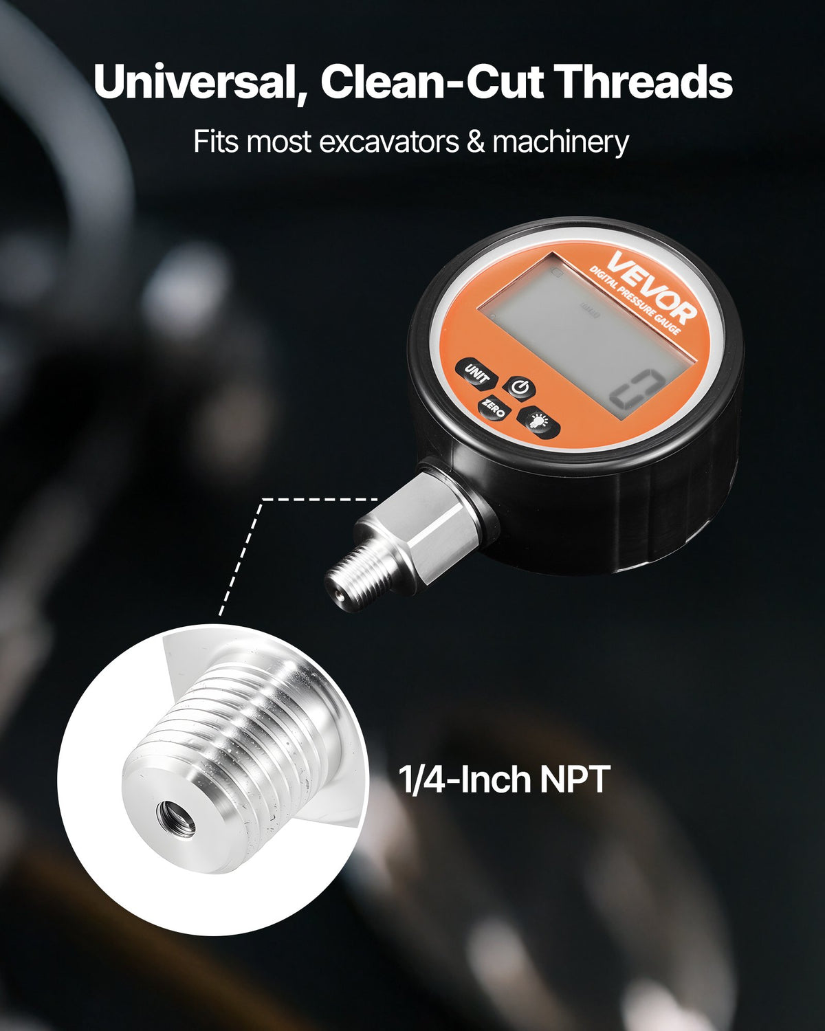 VEVOR Digital Hydraulic Pressure Gauge, 0-700 Bar (0-10000 PSI) Hydraulic Pressure Sensor, Manometer Tester with NPT Base Entry for Excavator Construction Machinery, Waterproof Stainless Steel Housing