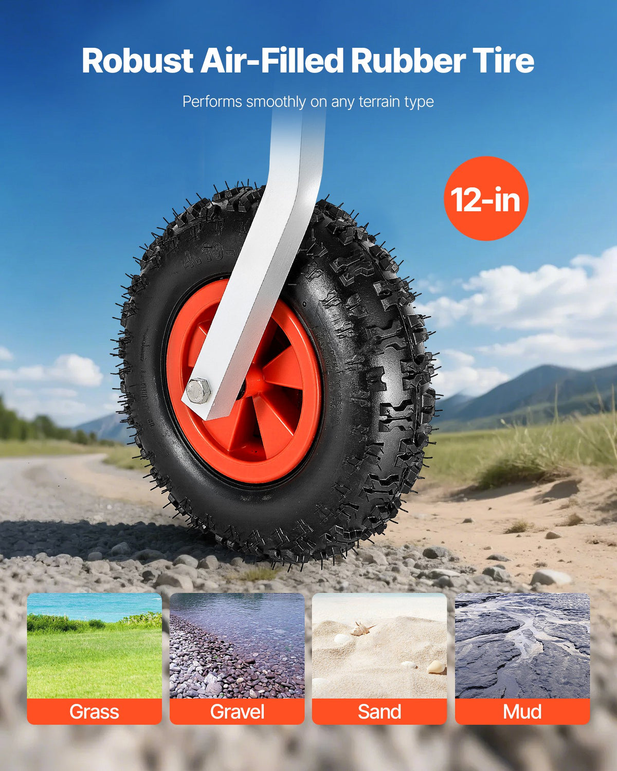 VEVOR Boat Launching Wheels, 226.8 kg Load Capacity, 304.8 mm Aluminium Alloy Transom Wheel with Inflatable Rubber Tires, Folding Launch Wheels with 4 Quick Release Pin, Fit 4m Inflatable Fishing Boat