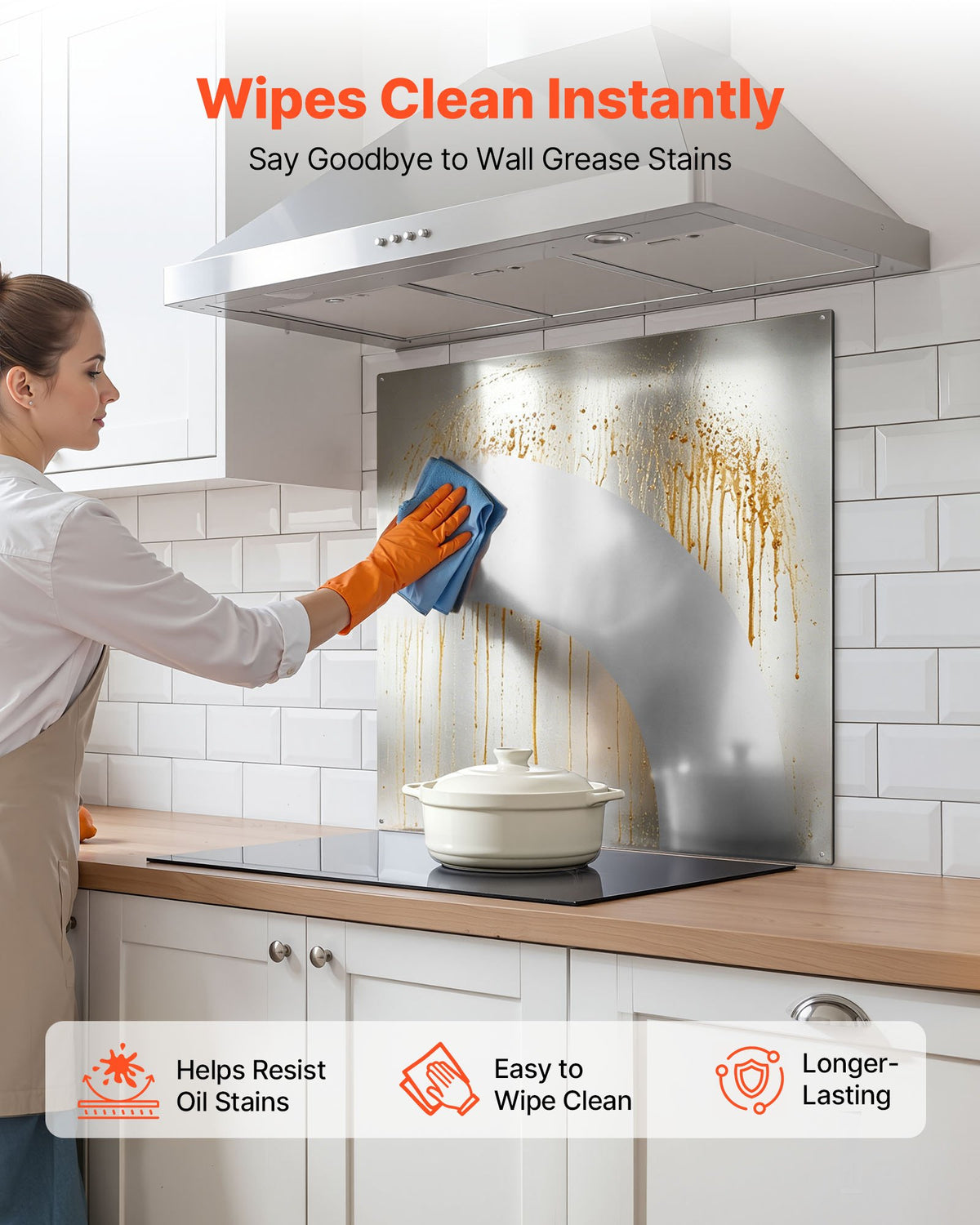 VEVOR 76x76 cm Stainless Steel Backsplash for Stove, Ultra Flat Splatter Guard, Wall Shield Range Hood Backsplash, Easy Clean Kitchen Wall Metal Panel, Pre-Drilled Holes for Easy Installation, Silver