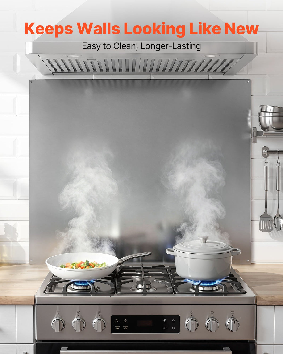 VEVOR 91x76 cm Stainless Steel Backsplash for Stove, Ultra Flat Splatter Guard, Wall Shield Range Hood Backsplash, Easy Clean Kitchen Wall Metal Panel, Pre-Drilled Holes for Easy Installation, Silver