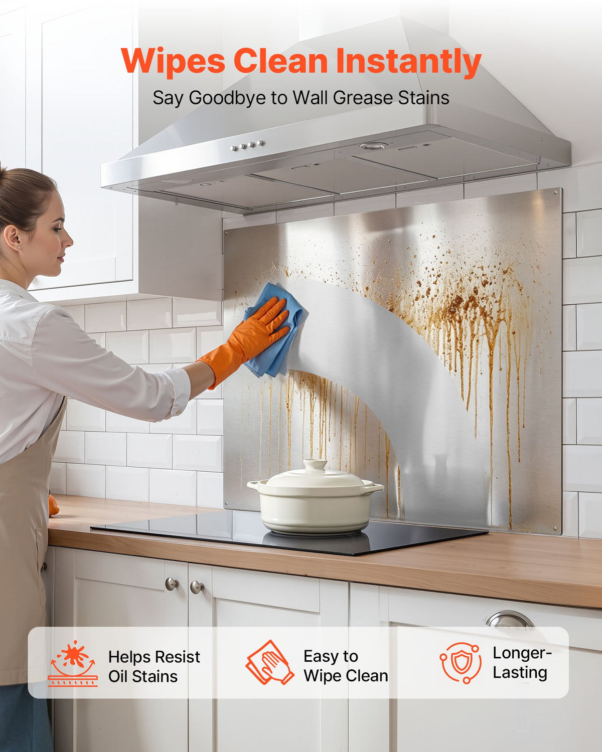 VEVOR 91x76 cm Stainless Steel Backsplash for Stove, Ultra Flat Splatter Guard, Wall Shield Range Hood Backsplash, Easy Clean Kitchen Wall Metal Panel, Pre-Drilled Holes for Easy Installation, Silver