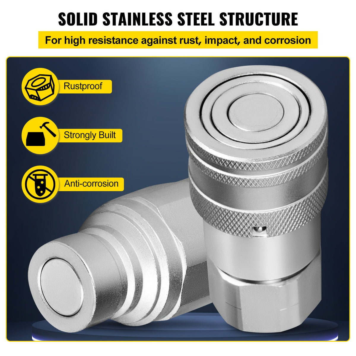 VEVOR Hydraulic Quick Connect 1/2 Body with 1/2" NPT Thread Hydraulic Coupler 4 Pairs Hydraulic Coupling Quick Connect 45.5 L/min Hydraulic Quick Coupler (ISO 16028)