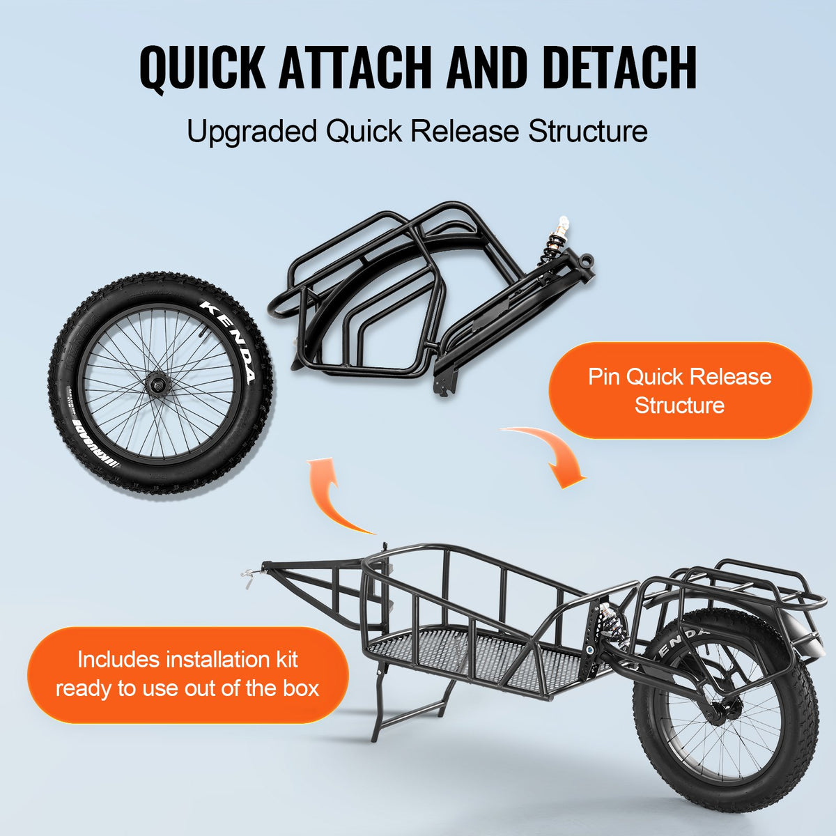 VEVOR Bike Cargo Trailer, 70 lbs Load Capacity, Heavy-Duty Bicycle Wagon Cart, Compact Storage & Quick Release Structure with Universal Hitch, 20" Wheels, Fits Most Bike Wheels, Carbon Steel Frame