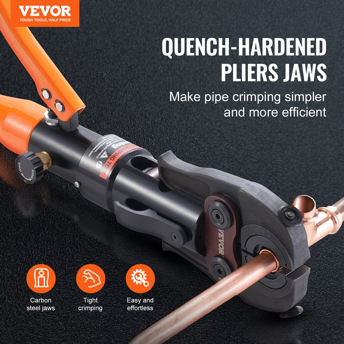 VEVOR Copper Tube Fittings Hydraulic Pipe Crimping Tool, Pressing Plier with TH16, TH20, TH26, TH32 Quick Change Jaws, 360° Rotatable Press Kit for Confined Spaces Tee Fittings Hydraulically Driven