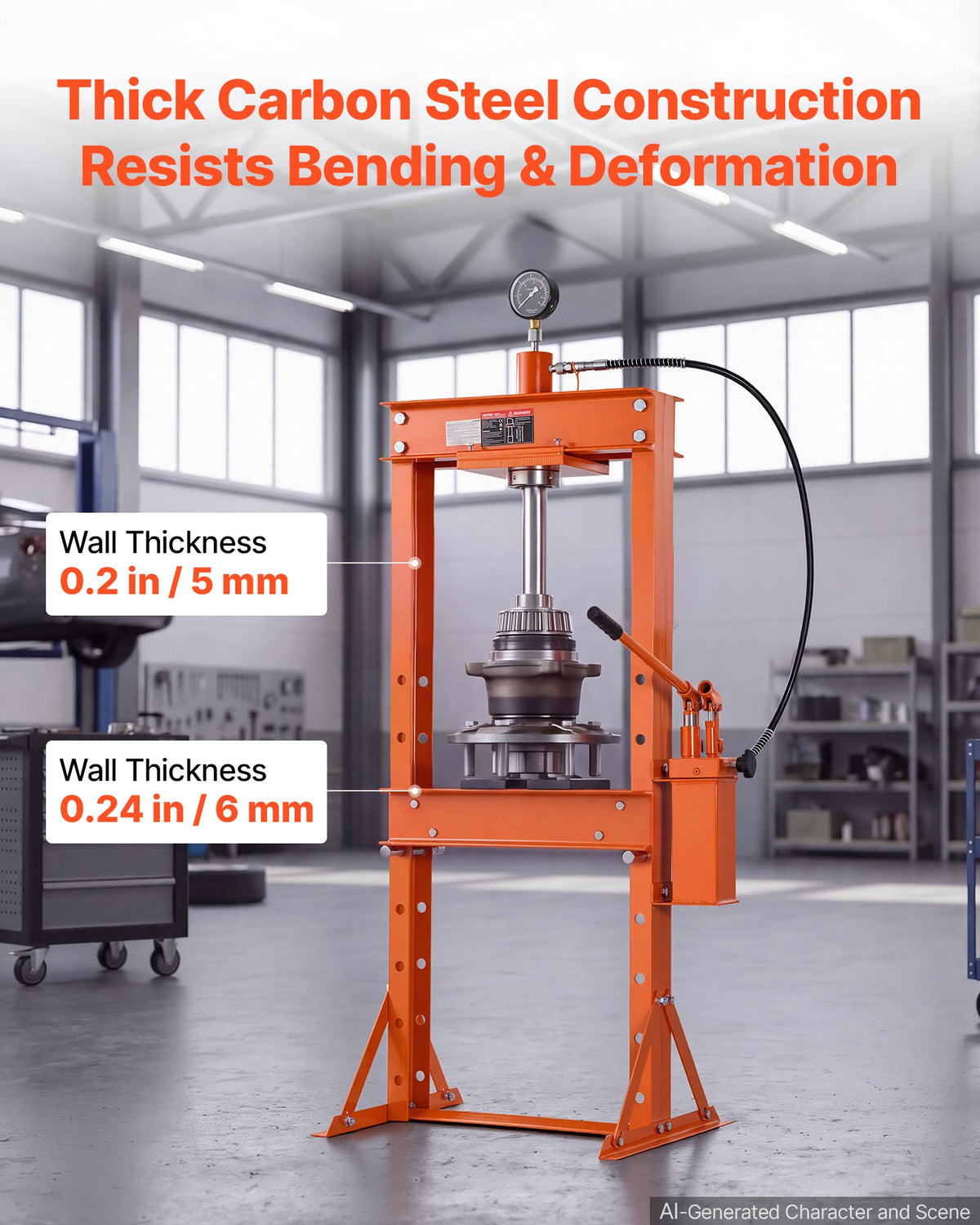 VEVOR 20-Ton Hydraulic Shop Press, H-Frame Garage Floor Shop Press with Two-Speed Pump & Gauge, Heavy-Duty Steel Adjustable Hydraulic Press for Bending, Straightening, Pressing U-Joints & Bearings