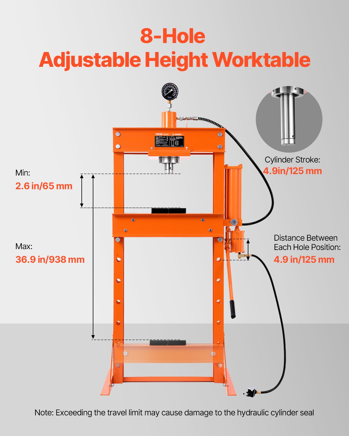 VEVOR Hydraulic Shop Press, 30 T H-Frame Pneumatic Shop Press with Press Plate & Triangular Support, Stable Garage Floor Adjustable Hydraulic Press with Relief Valve, Fit for Bending & Straightening