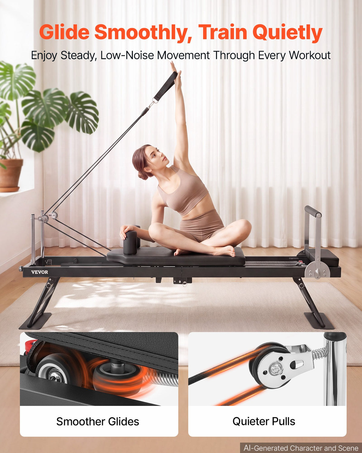 VEVOR Pilates Reformer 77" Foldable Pilates Machine 400 lbs Iron Frame, for Home Use and Gym Workout, with Springs, Smooth Sliding System, Suitable for Advanced and Beginners Users